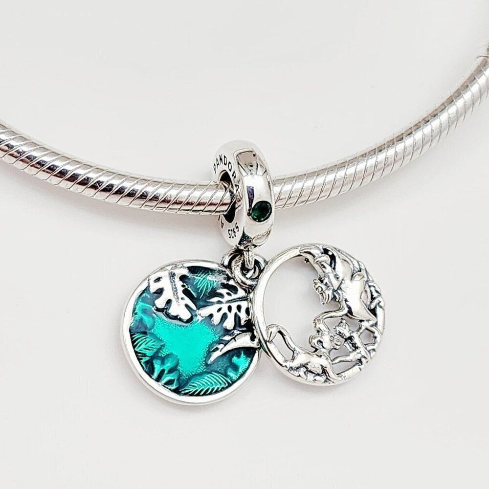 Pandora Disney Lion King Timon and Pumbaa and Simba Green Enamel Dangle Charm - Picture 6 of 6